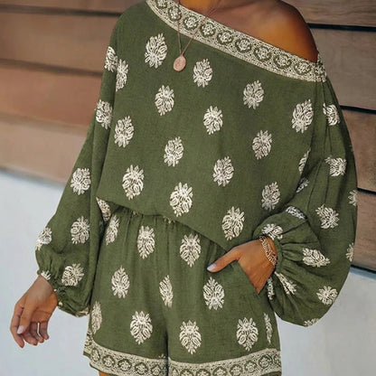 Bohemian Printed Two Piece Shorts Set