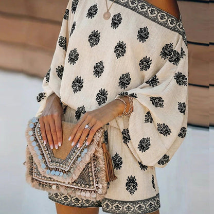 Bohemian Printed Two Piece Shorts Set