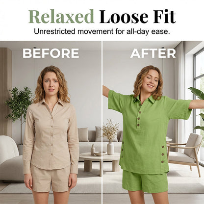 Polo Neck Shorts Set – Side Button Details, Relaxed Fit