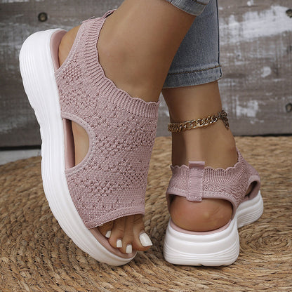 Breathable Knit Platform Sandals – Chunky Sole, Slip-On Style