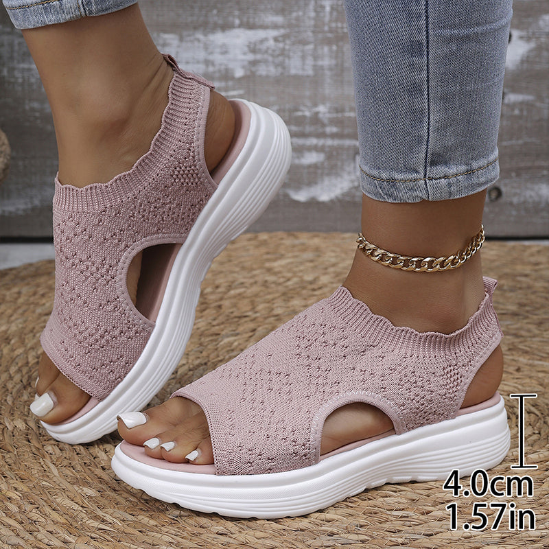 Breathable Knit Platform Sandals – Chunky Sole, Slip-On Style