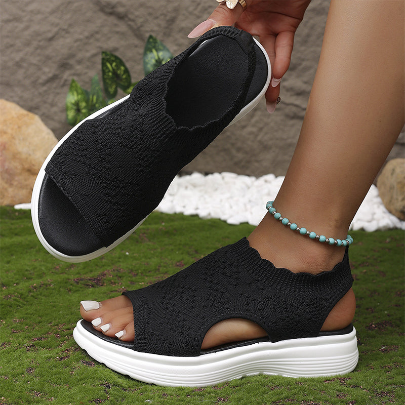 Breathable Knit Platform Sandals – Chunky Sole, Slip-On Style