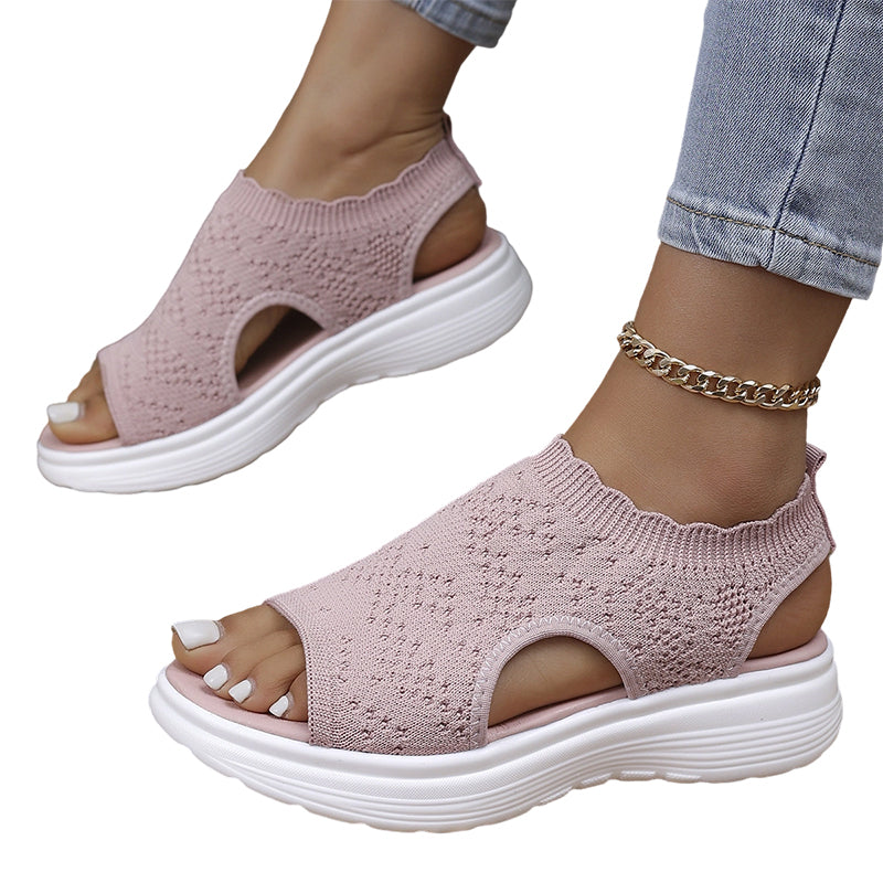 Breathable Knit Platform Sandals – Chunky Sole, Slip-On Style
