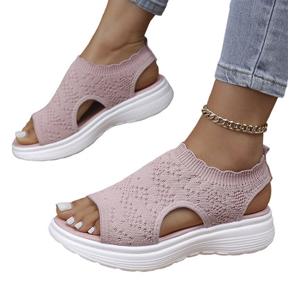 Breathable Knit Platform Sandals – Chunky Sole, Slip-On Style