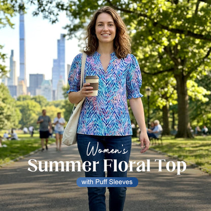 Floral Puff Sleeve Top – V-Neck, Relaxed Fit