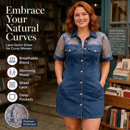Women's Embroidered Denim Mini Dress – Short Sleeve Button Front Casual Dress
