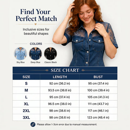 Women's Embroidered Denim Mini Dress – Short Sleeve Button Front Casual Dress