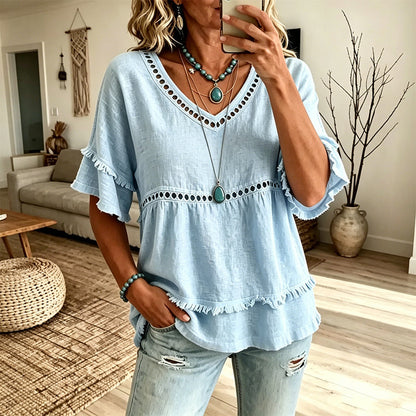 Women's Bohemian V Neck Embroidered Blouse