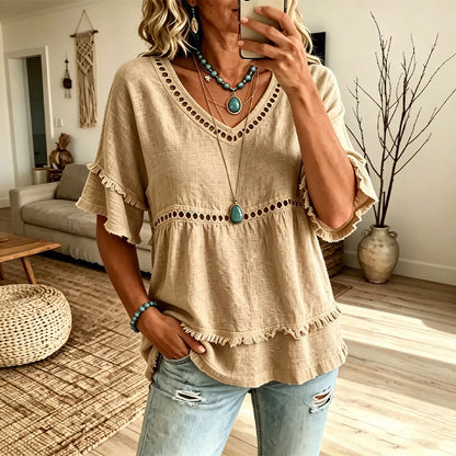 Women's Bohemian V Neck Embroidered Blouse