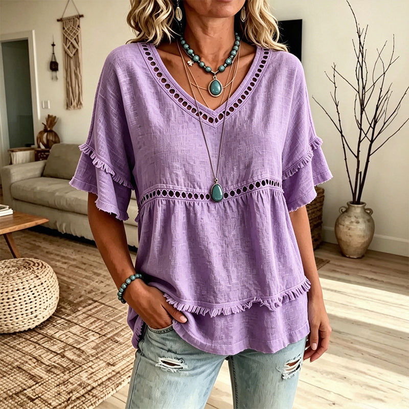 Women's Bohemian V Neck Embroidered Blouse