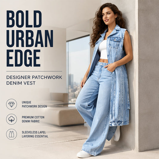 Women's Longline Sleeveless Denim Vest Jacket