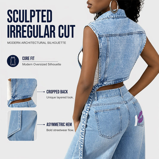Women's Longline Sleeveless Denim Vest Jacket