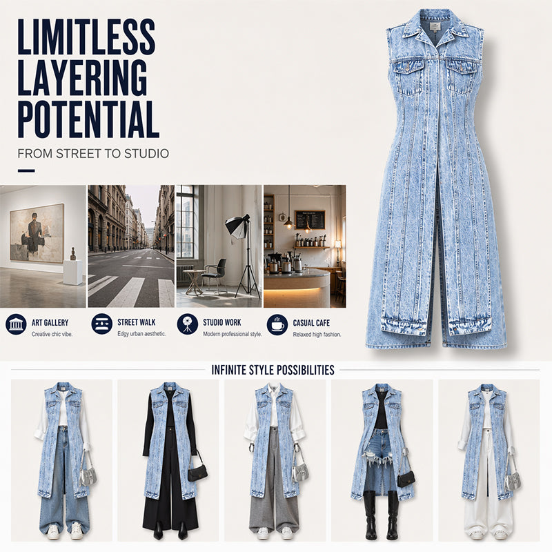 Women's Longline Sleeveless Denim Vest Jacket
