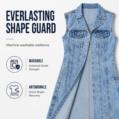Women's Longline Sleeveless Denim Vest Jacket