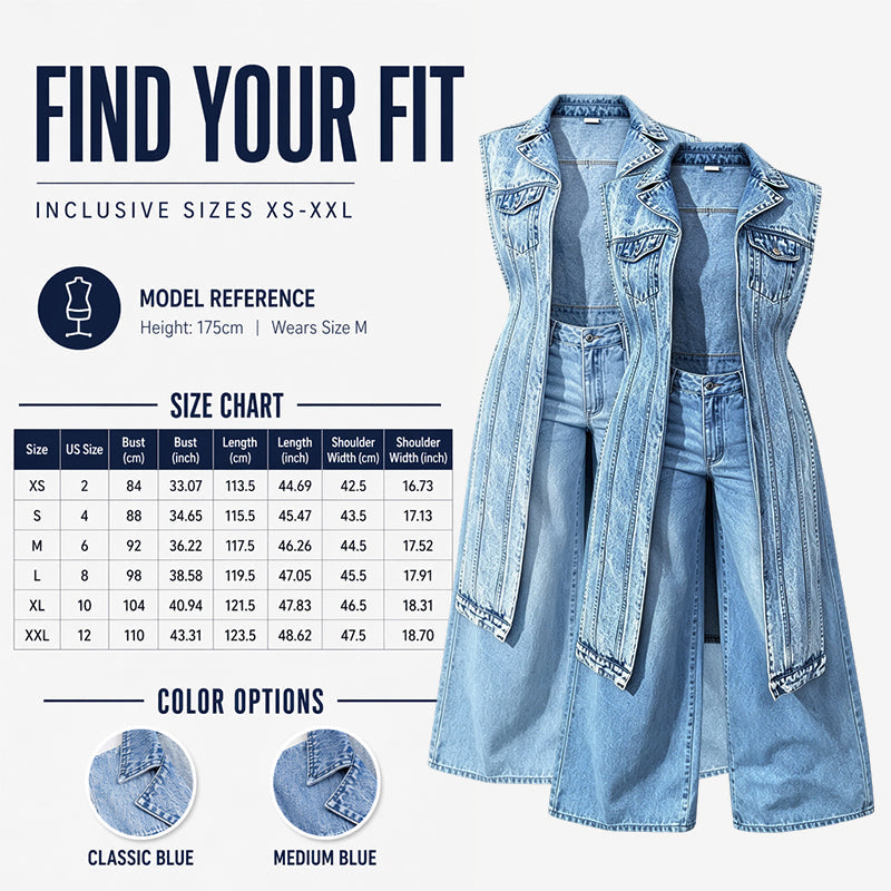 Women's Longline Sleeveless Denim Vest Jacket