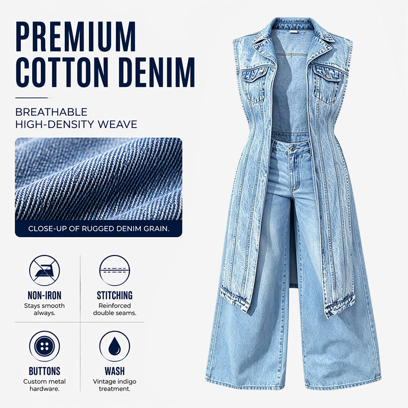 Women's Longline Sleeveless Denim Vest Jacket