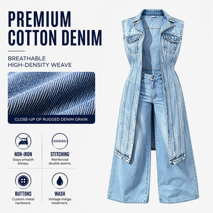 Women's Longline Sleeveless Denim Vest Jacket
