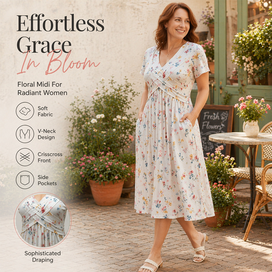 Women's Floral V-Neck Twist-Waist Midi Dress