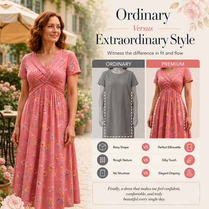 Women's Floral V-Neck Twist-Waist Midi Dress