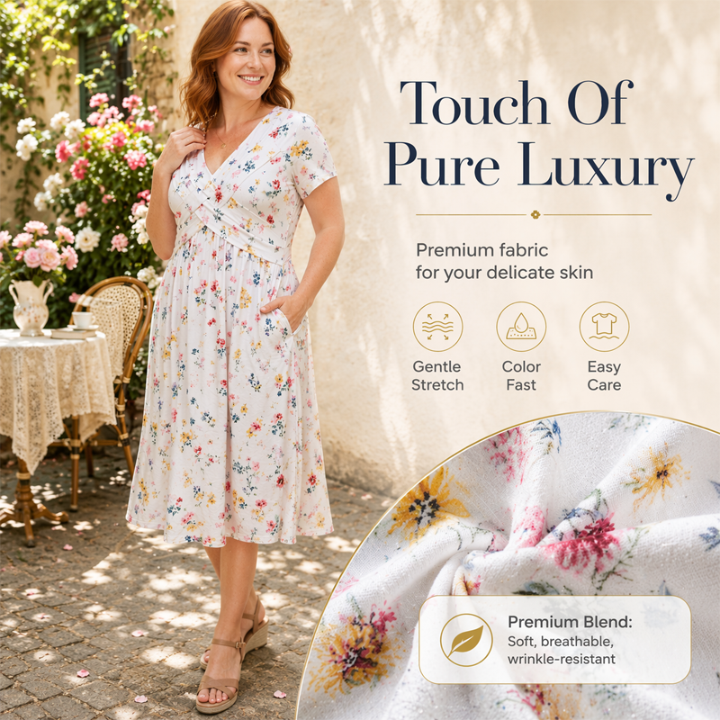 Women's Floral V-Neck Twist-Waist Midi Dress