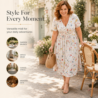 Women's Floral V-Neck Twist-Waist Midi Dress
