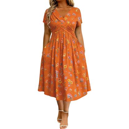 Women's Floral V-Neck Twist-Waist Midi Dress