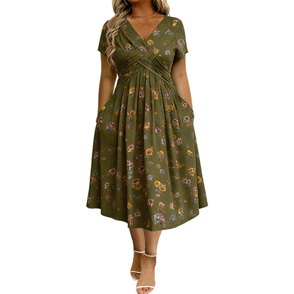 Women's Floral V-Neck Twist-Waist Midi Dress
