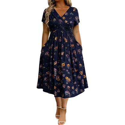 Women's Floral V-Neck Twist-Waist Midi Dress