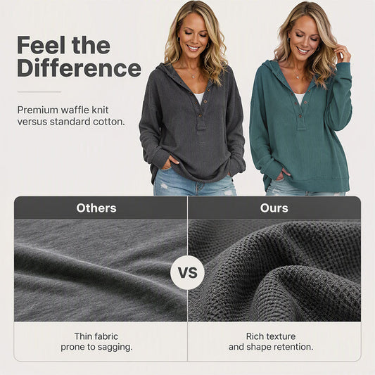 Women's Waffle Knit Henley Hoodie