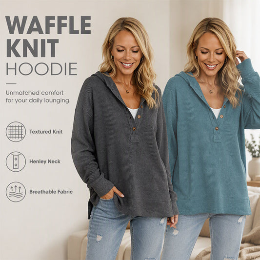 Women's Waffle Knit Henley Hoodie