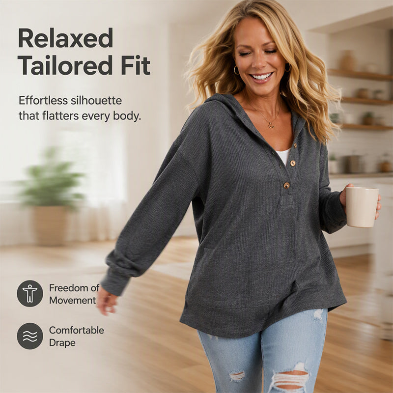 Women's Waffle Knit Henley Hoodie