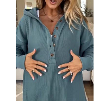 Women's Waffle Knit Henley Hoodie