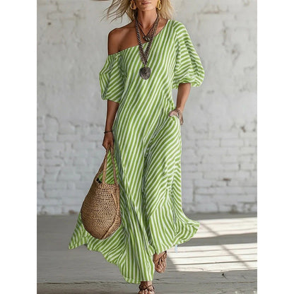 Women's Off Shoulder Striped Maxi Dress