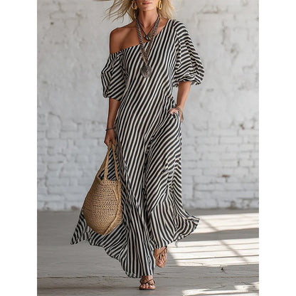 Women's Off Shoulder Striped Maxi Dress