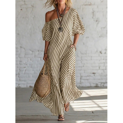 Women's Off Shoulder Striped Maxi Dress