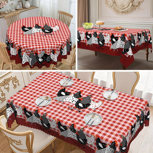 Farmhouse Rooster Plaid Tablecloth