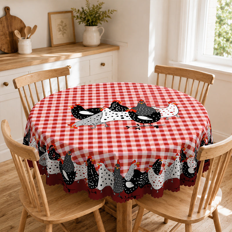 Farmhouse Rooster Plaid Tablecloth