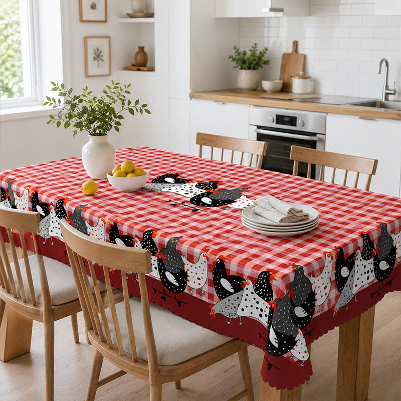 Farmhouse Rooster Plaid Tablecloth