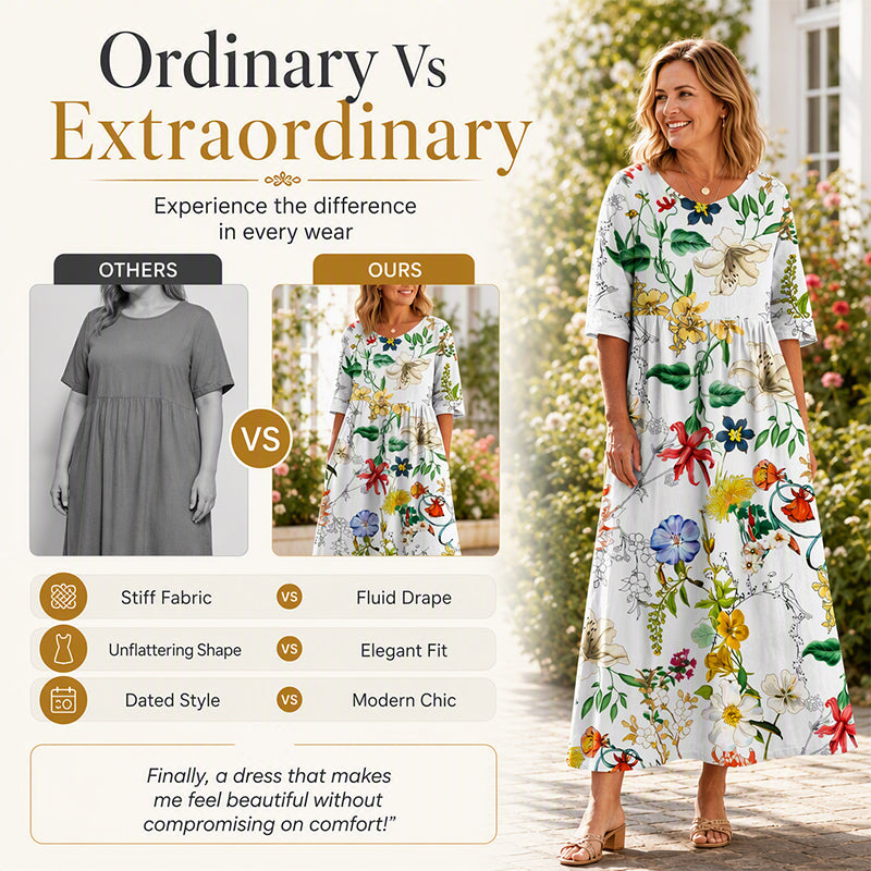 Women's Casual Floral Print Maxi Dress with Pockets