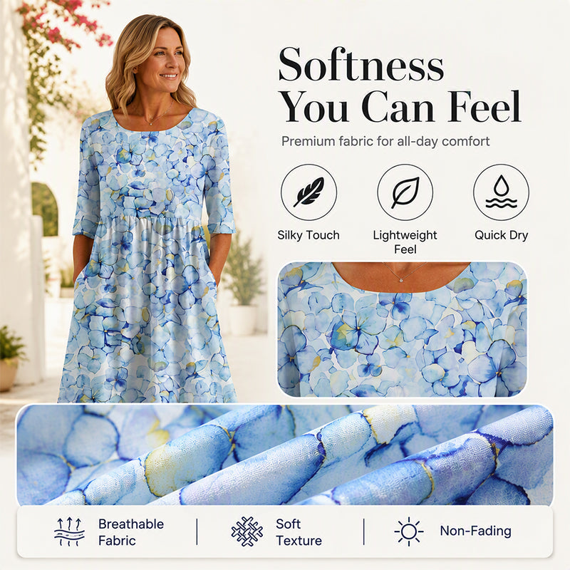 Women's Casual Floral Print Maxi Dress with Pockets