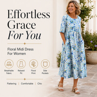 Women's Casual Floral Print Maxi Dress with Pockets
