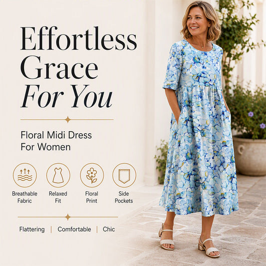 Women's Casual Floral Print Maxi Dress with Pockets