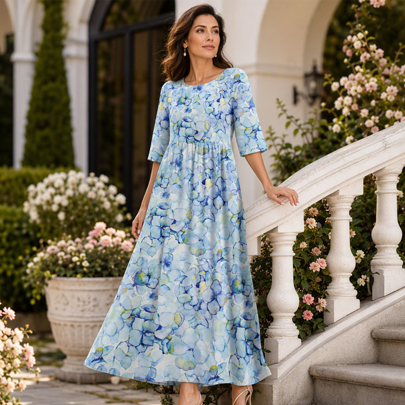 Women's Casual Floral Print Maxi Dress with Pockets