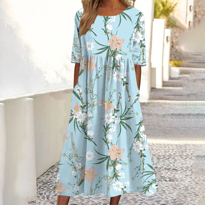 Women's Casual Floral Print Maxi Dress with Pockets