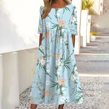 Women's Casual Floral Print Maxi Dress with Pockets