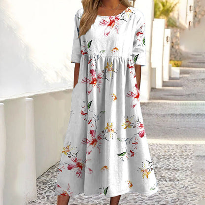 Women's Casual Floral Print Maxi Dress with Pockets