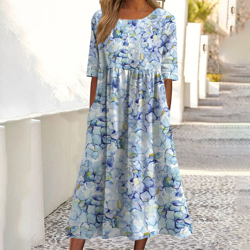 Women's Casual Floral Print Maxi Dress with Pockets