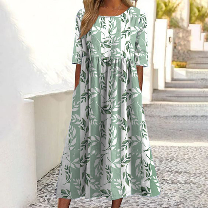 Women's Casual Floral Print Maxi Dress with Pockets