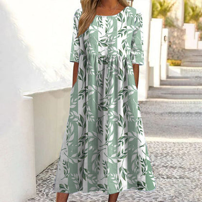 Women's Casual Floral Print Maxi Dress with Pockets