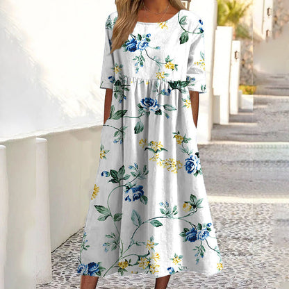 Women's Casual Floral Print Maxi Dress with Pockets